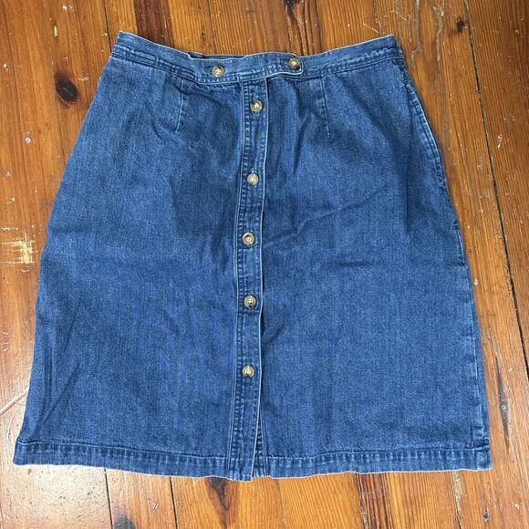 Vintage Orvis Denim Skirt Size 12 Blue Mid Jean Button Front - Picture 1 of 5
